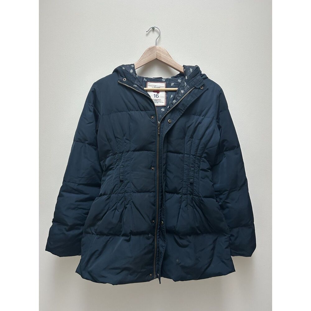 Girls (16) Navy Hooded Puffer Zip Up Jacket with Built In Hat Gloves Pocket